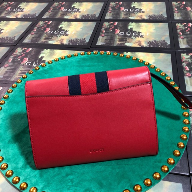 Gucci經典款女包 477627 GUCCI古馳紅綠條紋皮質手拿包 Gucci女士手拿包  gqy3052